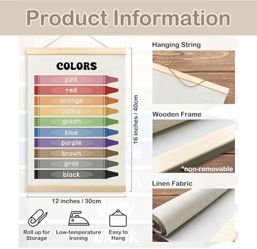 TLESKE Colorful Classroom Colors Learning Educational Poster Hanger Frame, Homeschool Hanging Wall Art Decor for Toddlers Kids Room Nursery Playroom, Preschool Prek Poster Print Banner, 12x16