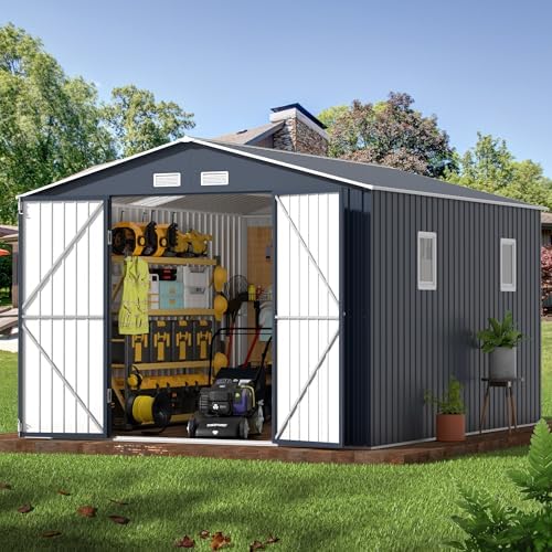 Breezz Outdoor Steel Storage Shed, 10 x 12 ft, Midnight Blue
