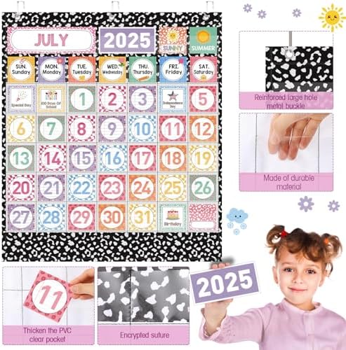 Sinload Classroom Calendar Pocket Chart Black White, Cool
