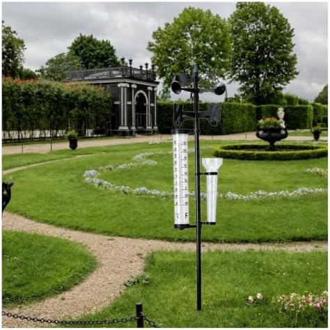 Rain Gauge Outdoor, Weather Station Kit Rain Gauge Thermometer Anemometer 3 in One
