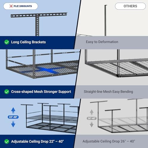 FLEXIMOUNTS 4x8 Overhead Garage Storage Rack with Safety Rails, Hammertone