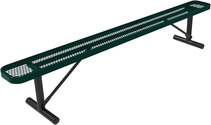 COATEDOUTDOORFURNITURE Heavy-Duty Portable Outdoor Bench Thermoplastic Coated, Expanded Metal, Commercial-Grade Seating, Made in America (Portable Without Back, 8 Ft, Dark Green)