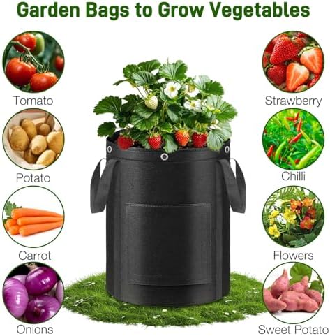 4 Pack Potato Grow Bags 15 Gallon with Harvest & Visible Window Thickened Garden Bags to Grow Vegetables with Handles & Metal Grommets for LST, Fabric Pots for Growing Carrots, Tomatoes, Onions