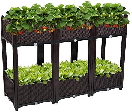 VINGLI Square Raised Garden Bed, Self-Watering Plastic Planter for Indoor Outdoor Vegetables, Fruits, Potato, Flowers, All Weather (6 Pcs)