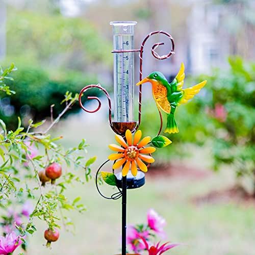 Stargarden Hummingbird Rain Gauge Outdoor,Metal Solar Rain Gauge