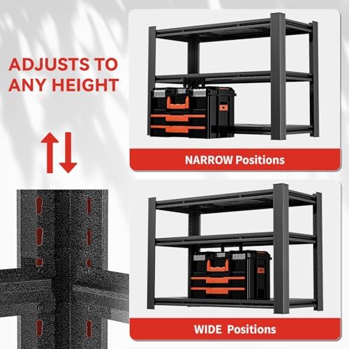 5-Tier Heavy Duty Garage Shelving, 5,000 lbs Capacity Adjustable Plastic Storage Shelving Unit for Garage, Basement & Warehouse, Boltless Steel Frame,35" W x 15.7" D x 72" H