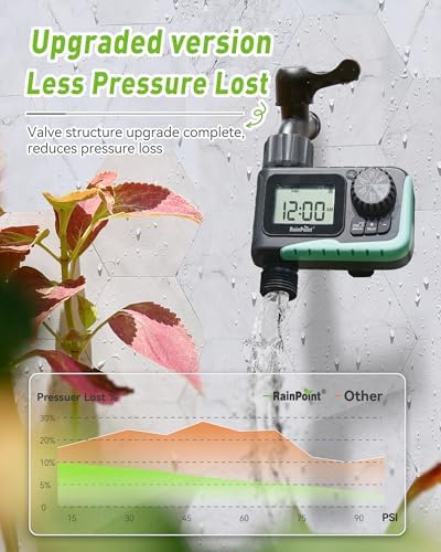 RAINPOINT Sprinkler Timer Outdoor, Water Timer for Garden Hose, Programmable Watering Irrigation Timer with Rain Delay/Manual(Plastic)