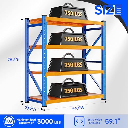 Heavy‑Duty Metal Garage Shelving Unit, 3000 LBS Total Load Capacity