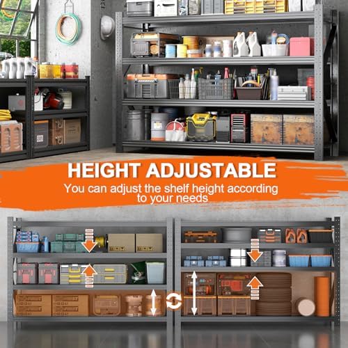 Metal Garage Shelving Unit, Heavy Duty Adjustable Industrial Storage Shelves, Steel Storage Rack for Garage, Warehouse, Basement, Black, 70.1" H x 71" W x 24" D, 10 Pack