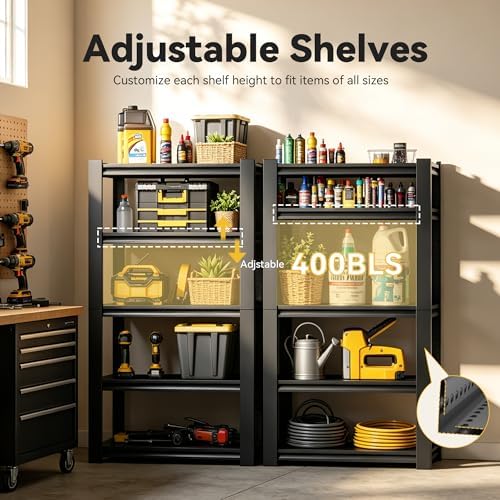 SAWJEC 5-Tier Metal Shelving, 62" H x 28" W x 12" D Black Storage Shelves