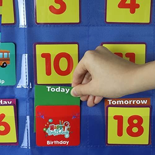 Daily Morning Board Monthly Calendar Pocket Chart Classroom,Monthly & Weather Pocket Chart,Monthly Calendar Pocket Chart with Cards for Classroom Supplies (Blue)