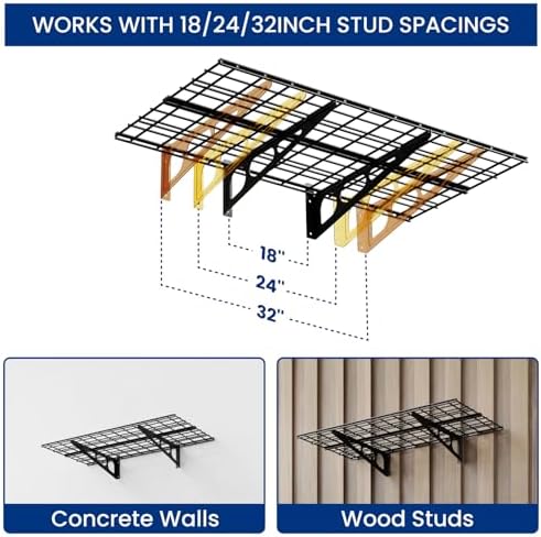 FLEXIMOUNTS 2-Pack 2x4ft Garage Shelving with Hooks, 600lbs Load, Black