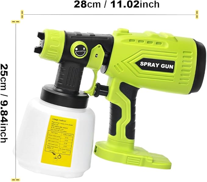 Paint Sprayer Compatible with Roybi 18V Lithium Battery, Cordless Paint Sprayer HVLP Spray Gun with Copper Nozzle, 200W Power Easy to Clean for Home Interior,Exterior, Renovation(Tool Only)