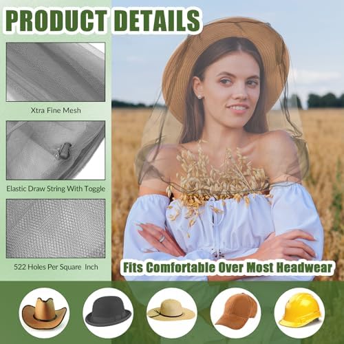 HESTYA 4 Pack Mosquito Head Net Mesh Face Cover Outdoor, Gray, Army Green