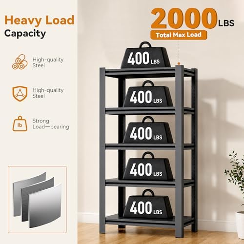 SAWJEC Garage Shelving Unit, 63" Compact 5-Tier Metal Storage Rack