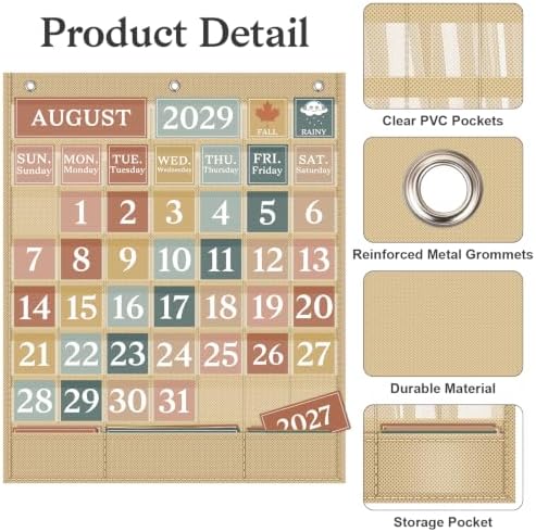 Boho Calendar Pocket Chart Set for Classroom, 118 Cards