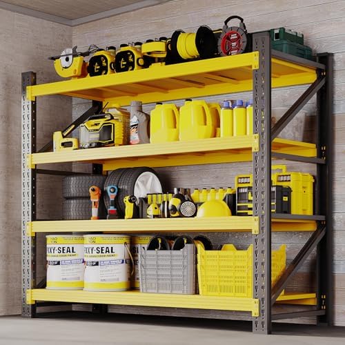 BYBYNSOE 48" W Storage Shelves 3000lbs Garage Metal Shelving Heavy Duty Garage Shelves Adjustable Storage Shelves for Industrial, Factory (Black Yellow, 48" W X 24" D X 69" H)