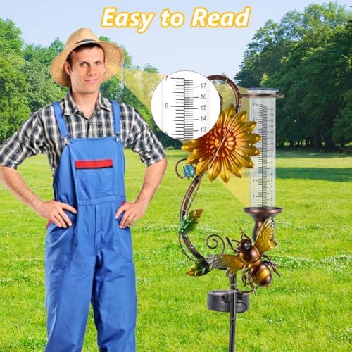 Stargarden Rain Gauge Outdoor, Solar Rain Gauge