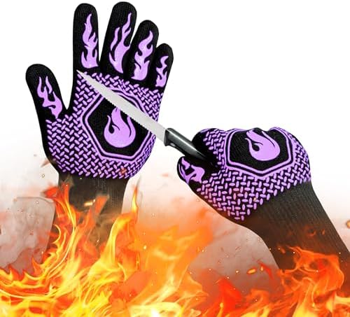 BBQ Gloves 1472F Heat Resistant Non-Slip Silicone (Purple)