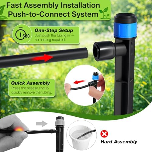 MIXC 250FT Drip Irrigation System Kit, Quick-Connect Garden Misting Watering System with 1/2” 1/4” Tubing Adjustable Nozzles Sprinklers for Indoor Outdoor Garden Potted Plant Lawn Greenhouse