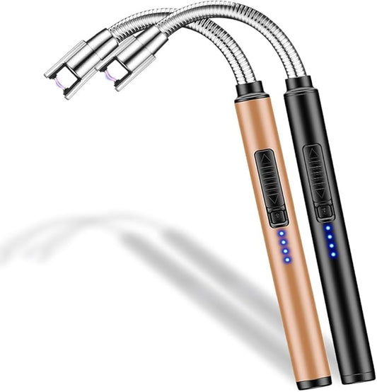 Candle Lighter 2 Pack USB Rechargeable Safety Arc Windproof Long Lighter for Candle Aromatherapy Camping Grill Family Home Use(Black&Rose Gold)
