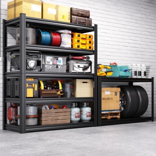 Set of 6 Heavy Duty Garage Shelving Unit, 71.2" H x 35.4" W x 16" D, 5-Tier Adjustable Storage Shelves for Garage Storage, Standing Shelf Unit & Shelves Organizer for Home, Warehouse, Workshop
