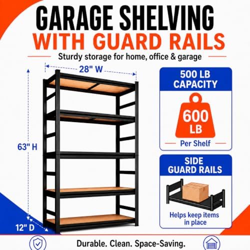 PRESTELION Garage Shelving Heavy Duty Metal Unit Adjustable 5-Tier