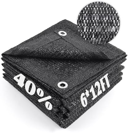 Cool Area Sun Shade Cloth with Grommets for Garden, 40% 6x12ft, Black