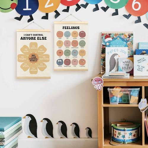 TLESKE Mental Health Feelings Emotions Chart Poster Hanger Frame for Toddler Kid Classroom Set of 2, Homeschool Wall Art Decor for Nursery Playroom, Preschool Prek Learning Educational Poster, 12x16