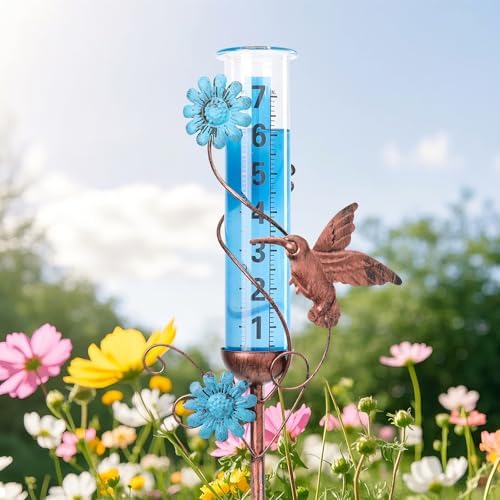 Rain Gauge Outdoor, Hummingbird Rain Gauges for Yard Patio Lawn Garden