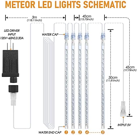 Christmas Lights Outdoor Icicle Lights Snowfall Meteor Shower Rain Light Christmas LED Decoration Falling Drop String Light 8 Tubes 288 LEDs (Warm White, 30cm), 1 Pack