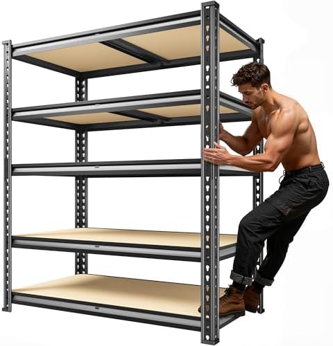 72.1" H Garage Shelving 2030LBS Garage Storage, 5 Tier Adjustable Metal Shelving, Heavy Duty Storage Shelves for Basement, Warehouse, Pantry, Kitchen, Commercial Shelving 35.5" W x 15.7" D, Black