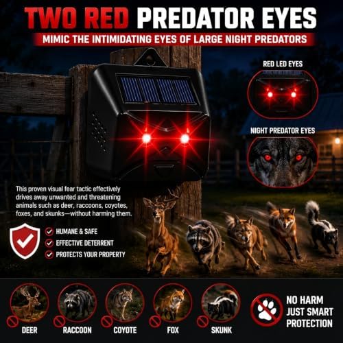 4 Pack New Solar Nocturnal Animal Repeller Outdoor Coyote Deterrent with Auto Activate Predator Eyes Animal Deterrent Predator Lights for Chicken Coop, Yard & Garden,Scare Raccoon Skunk Deer Fox