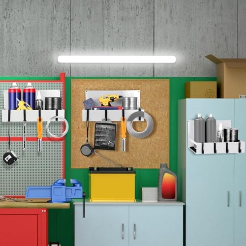 Lineshading 3 Pack Magnetic Garage Organizer with Hook, Fridge Shelf, White