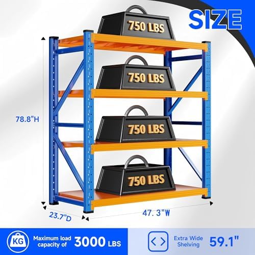 Heavy‑Duty Metal Garage Shelving Unit, 3000 LBS Total Load Capacity