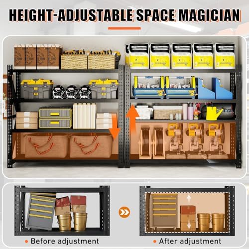 6000LBS 4 Tier Garage Storage Shelves, Heavy Duty Adjustable Storage Rack for Warehouse, Basement, Shop and Office, Commercial-Grade Steel Organizer, 75" W x 24" D x 69" H