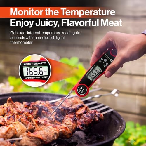 5PCS Grilling Tools for Outdoor Grills - Premium Grilling Utensil Set - Spatula, Tongs, Fork, Thermometer & Brush with Carrying Bag - BBQ Grill Sets for Men - BBQ Grill Accessories Gifts