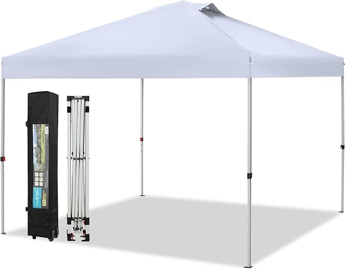 Sophia & William Canopy Tent Pop Up 10x10 ft, Outdoor Patio Portable Commercial Canopies Shelter Heavy Duty Straight Legs with Roller Bag, 8 Stakes, 4 Guy Ropes, UPF50+, White