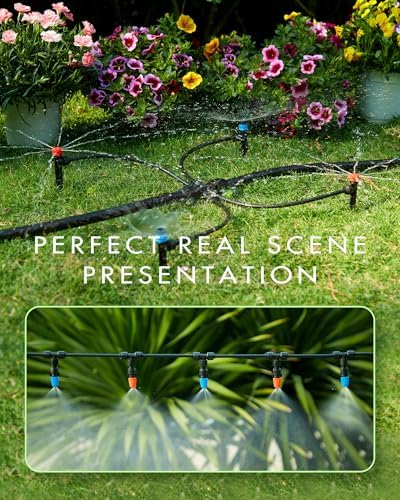 240FT Drip Irrigation System Kits - Automatic Garden Watering Sprinkler with 1/2 & 1/4 inch Tubing Hose Patio Misting Plant Irrigation Water Equipment Quick Connector for Greenhouse Flower Beds Lawn