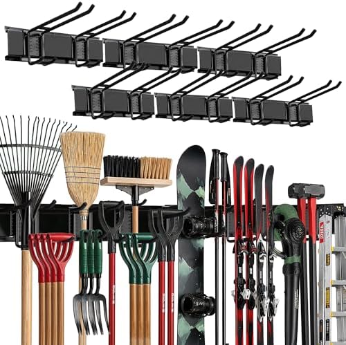 TIDYME Garage Wall Organizer, Shovel Holder Wall Mount, 96" Double Hooks