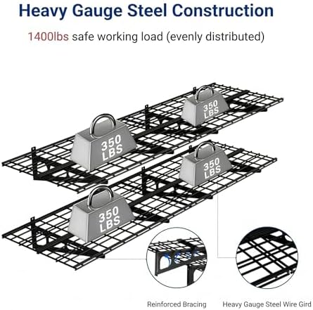 FLEXIMOUNTS 2-Pack 2x6ft Garage Shelving 24-inch-by-72-inch Heavy Duty Wall Mounted Shelves Garage Storage Rack Floating Shelves, 1400lbs Load Capacity, Black, Classic Series