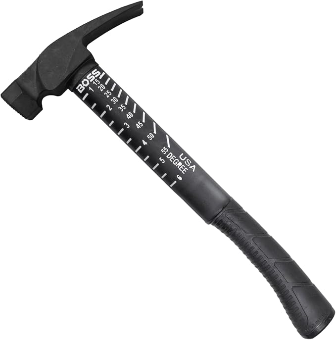 Boss Hammer 18 oz. Premium 4340 American Steel Rip Claw Hammer - Shock-Absorbing Poly-Fiberglass Handle, No-Slip Grip, Cerakote Finish, Smooth Face - Made in USA - BH18STPFS