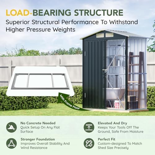 Breezz Vertical Outdoor Steel Storage Shed with Floor Frame, 5 x 3 ft