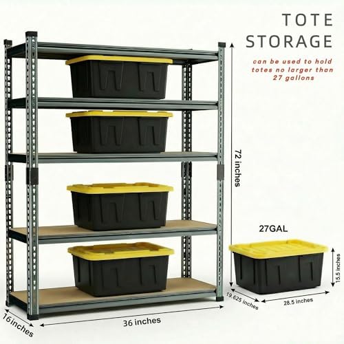 Garage Shelving Heavy Duty, 2450LBS Metal Storage Shelves 5 Tier, Adjustable Shelving Unit 36" W x 16" D x 72" H, Boltless Garage Storage Rack for Garage Basement, Pantry, Warehouse 1Pcs