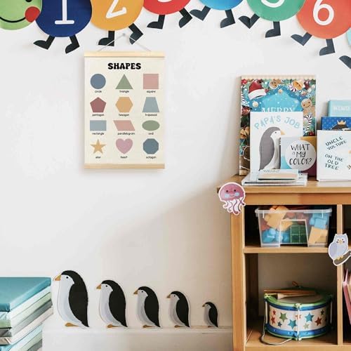 TLESKE Boho Classroom Shapes Chart Poster Hanger Frame, Homeschool Hanging Wall Art Decor for Toddlers Kids Room Nursery Playroom, Preschool Prek Learning Educational Poster Print Banner, 12x16