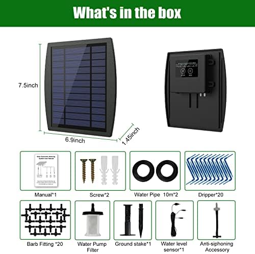 Solar Automatic Drip Irrigation Kit System, JIYANG Solar Powered Auto Easy DIY Watering Device Supported Pots Plants, 12 Timing Modes with Anti-Siphoning Device (Supported 20-30 Pots, 12Timing Modes)