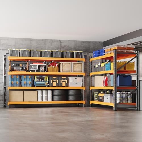BYBYNSOE 48" W Storage Shelves 3000lbs Garage Metal Shelving Heavy Duty Garage Shelves Adjustable Storage Shelves for Industrial, Factory(Black Orange, 48" W X 24" D X 69" H)