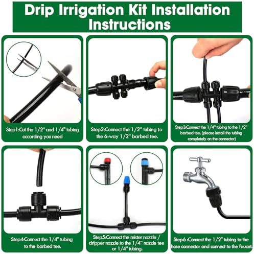 Drip Irrigation Kit, Flantor 190FT Greenhouse Drip Irrigation System Adjustable Garden Watering System with 1/2" & 1/4" Irrigation Tubing, Patio Misting Plant Watering System for Garden and Lawn