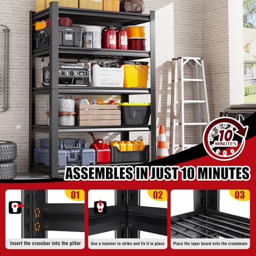 Set 2 Garage Shelving-3000 lbs 5 Tier Storage Shelves,Adjustable Heavy Duty Metal Shelving Unit and Storage Large Wire Rack,Utility Steel Shelf for Warehouse Industrial Pantry Basement -78"x46"x20"