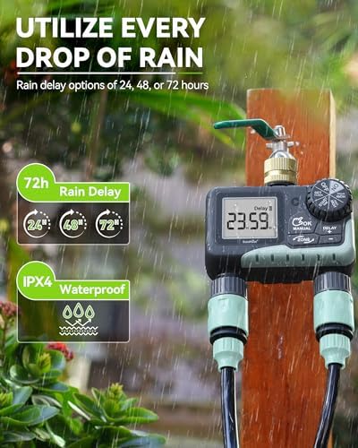 RAINPOINT Sprinkler Timer for Garden Hose - 2 Pack Brass Intel Hose Timer Rain Delay/Manual Watering/Automatic Irrigation for Yard Lawn